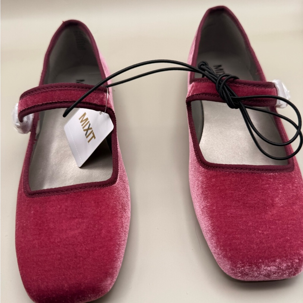Mixit Pink Velvet Mary Jane Flats - Picture 2 of 4